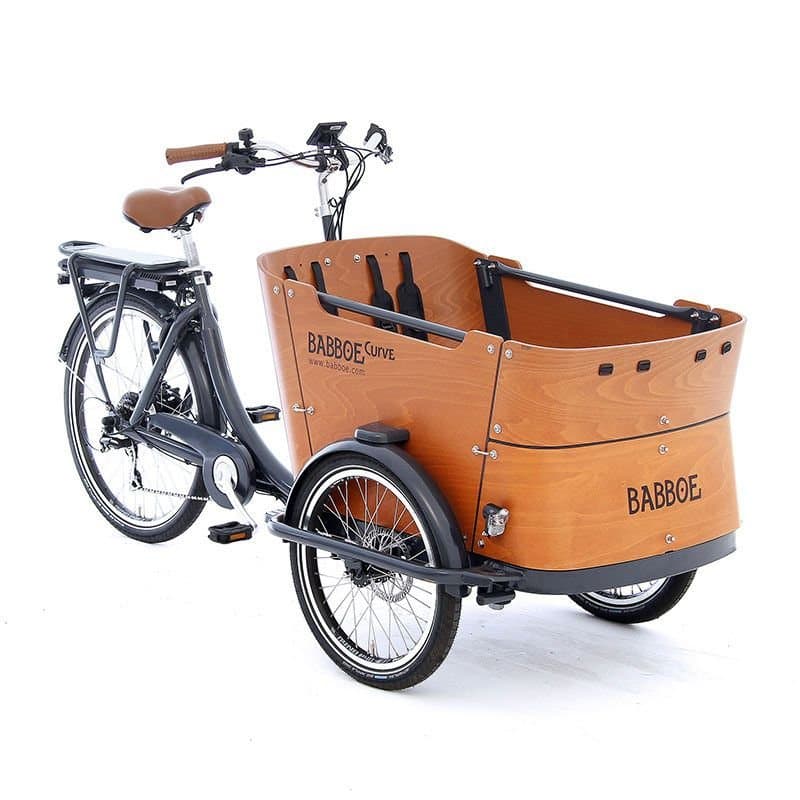 Babboe Curve electric cargo tricycle with wooden box